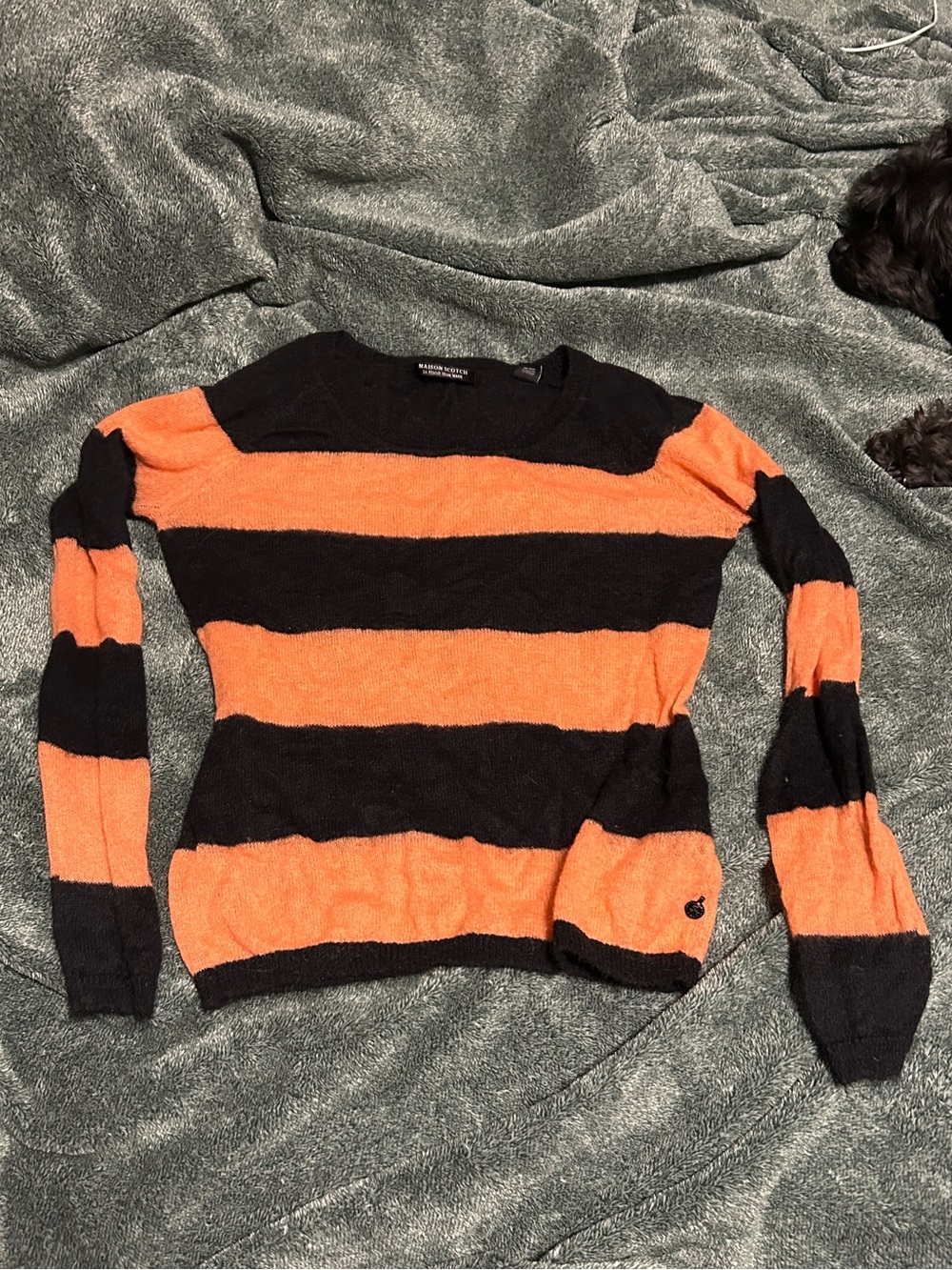 Orange and Black striped soft Maison Scotch Mohair sweater